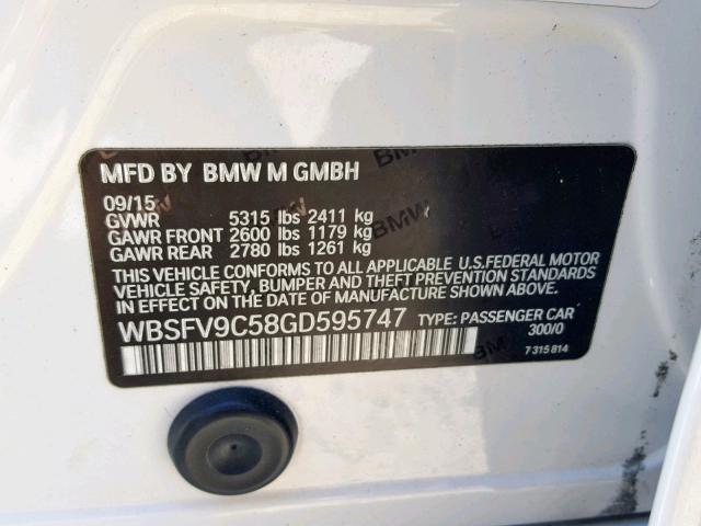 WBSFV9C58GD595747 - 2016 BMW M5 WHITE photo 10