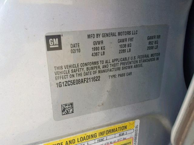 1G1ZC5E08AF211622 - 2010 CHEVROLET MALIBU 1LT SILVER photo 10