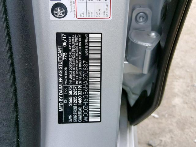 WDDZH6GB6HA270887 - 2017 MERCEDES-BENZ E 400 4MAT SILVER photo 10