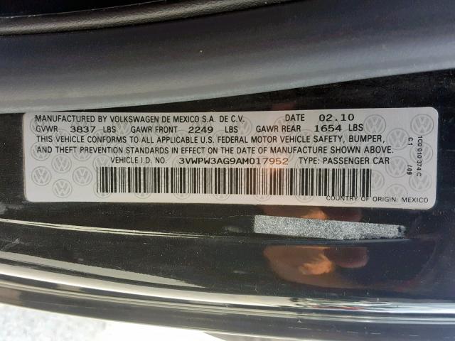 3VWPW3AG9AM017952 - 2010 VOLKSWAGEN NEW BEETLE 黑色 照片 10