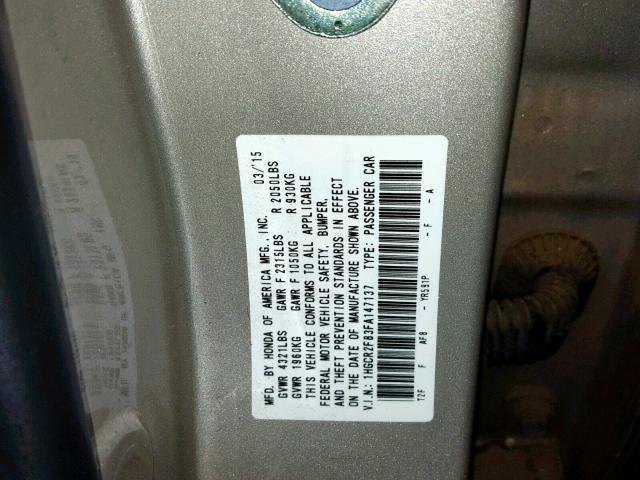 1HGCR2F83FA147137 - 2015 HONDA ACCORD EXL GOLD photo 10