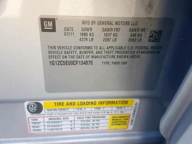 1G1ZC5E00CF134876 - 2012 CHEVROLET MALIBU 1LT 银色 照片 10