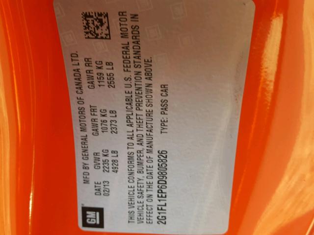 2G1FL1EP6D9805826 - 2013 CHEVROLET CAMARO ZL1 ORANGE photo 10