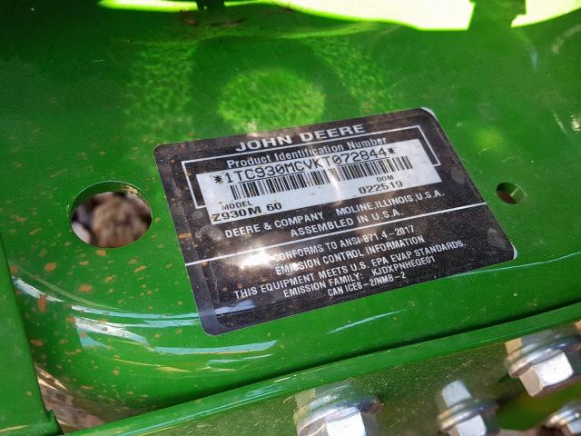 1TC930MCVKT072844 - 2019 JOHN DEERE RIDING LAW GREEN photo 10