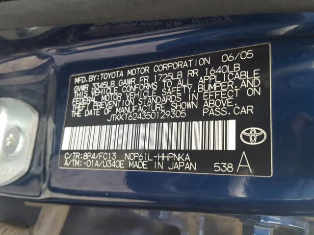 JTKKT624350129305 - 2005 TOYOTA SCION XA BLUE photo 10