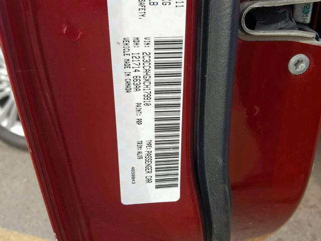 2C3CCAHGXCH179910 - 2012 CHRYSLER 300 LIMITE MAROON photo 10