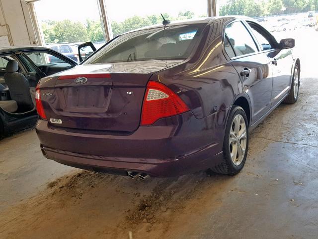 3FAHP0HA3CR350342 - 2012 FORD FUSION SE BURGUNDY photo 4