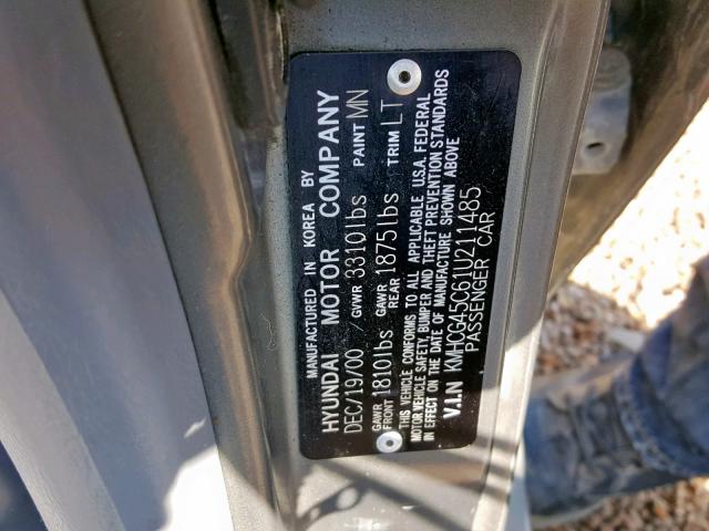 KMHCG45C61U211485 - 2001 HYUNDAI ACCENT GL GRAY photo 10