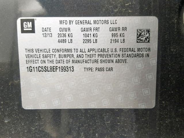 1G11C5SL8EF199313 - 2014 CHEVROLET MALIBU 1LT Сұр фото 10