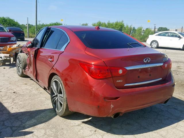 JN1AV7ARXEM701773 - 2014 INFINITI Q50 HYBRID RED photo 3