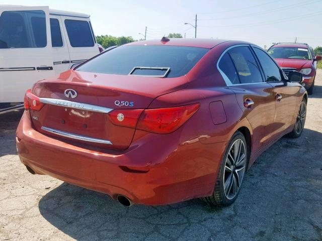 JN1AV7ARXEM701773 - 2014 INFINITI Q50 HYBRID RED photo 4