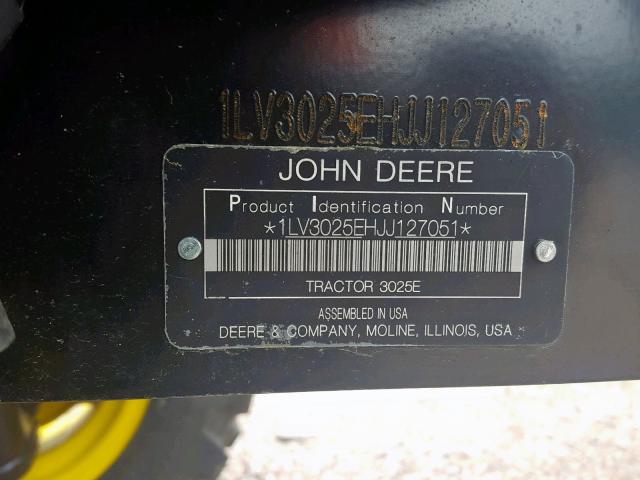 1LV3025EHJJ127051 - 2018 JOHN DEERE 3025E GREEN photo 10