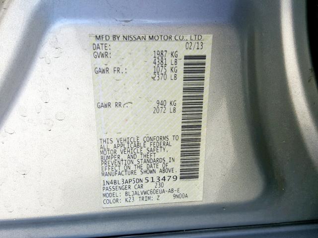 1N4BL3AP5DN513479 - 2013 NISSAN ALTIMA 3.5 SILVER photo 10