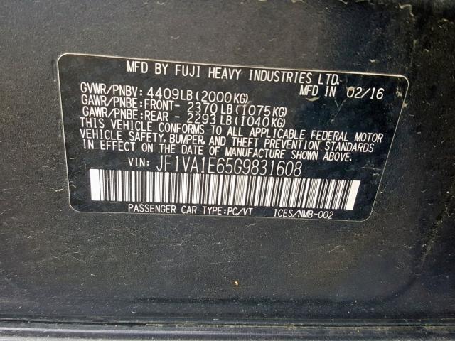 JF1VA1E65G9831608 - 2016 SUBARU WRX PREMIU GRAY photo 10