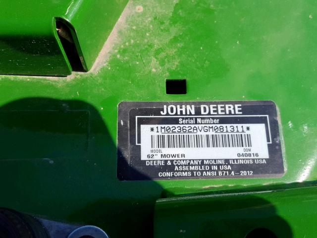 1M02362AVGM081311 - 2016 JOHN DEERE EQUIPMENT GREEN photo 10