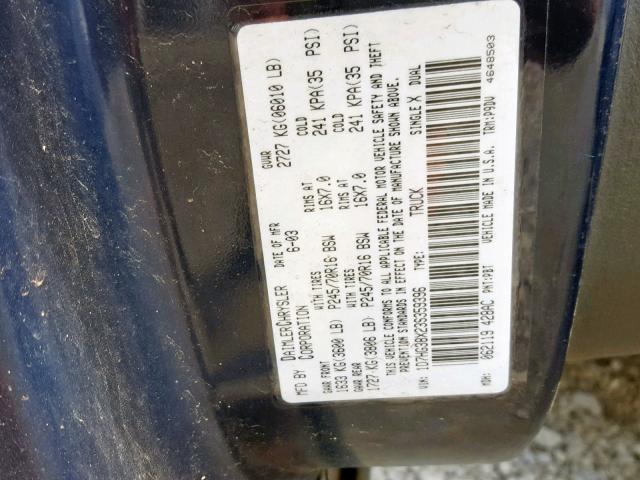 1D7HG38X23S359396 - 2003 DODGE DAKOTA QUA BLUE photo 10