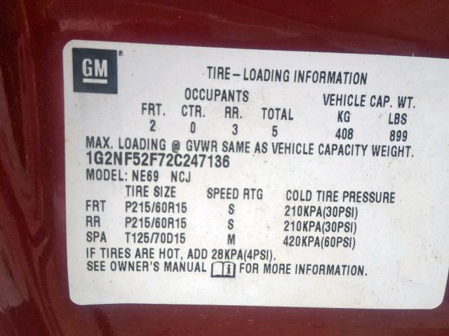1G2NF52F72C247136 - 2002 PONTIAC GRAND AM S RED photo 10