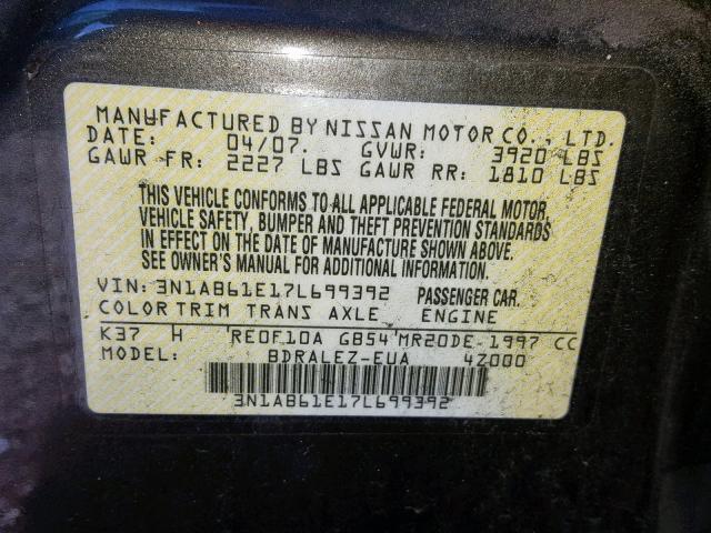 3N1AB61E17L699392 - 2007 NISSAN SENTRA 2.0 BROWN photo 10