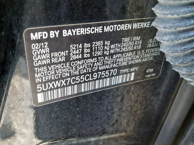 5UXWX7C55CL975570 - 2012 BMW X3 XDRIVE3 BLACK photo 10