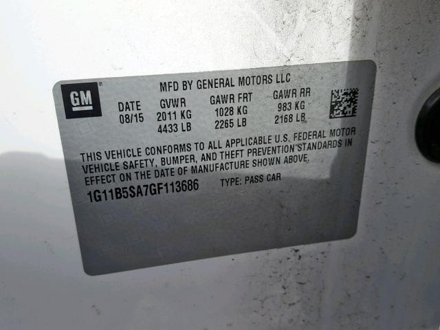 1G11B5SA7GF113686 - 2016 CHEVROLET MALIBU LIM 白色 照片 10