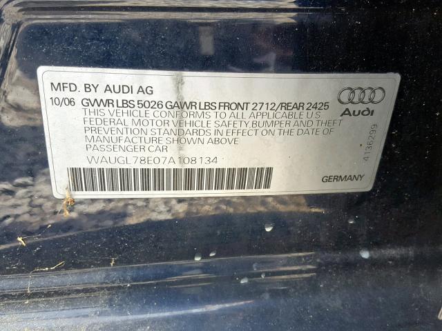 WAUGL78E07A108134 - 2007 AUDI NEW S4 QUA BLUE photo 10