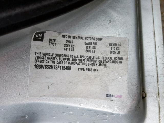 1G3WS52H72F115490 - 2002 OLDSMOBILE INTRIGUE G SILVER photo 10