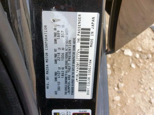 JM1BL1K60B1377724 - 2011 MAZDA 3 S BLACK photo 10