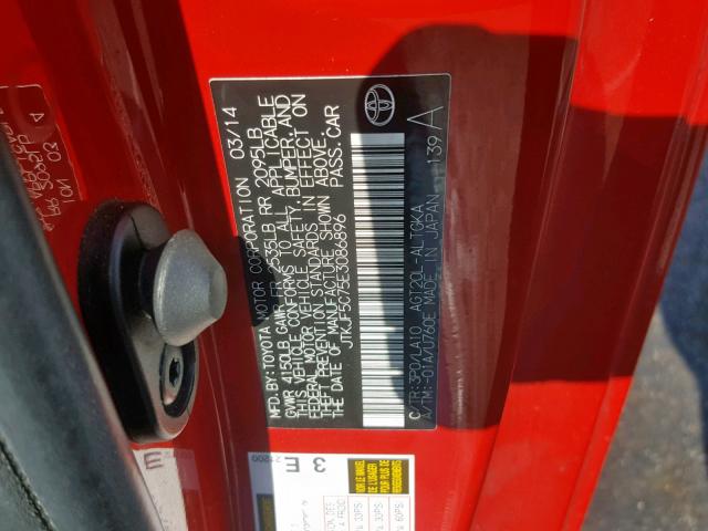 JTKJF5C75E3086896 - 2014 TOYOTA SCION TC წითელი ფოტო 10