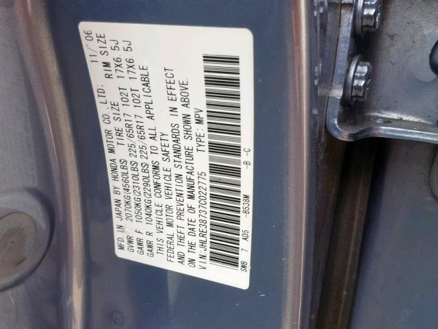 JHLRE38737C022775 - 2007 HONDA CR-V EXL SILVER photo 10