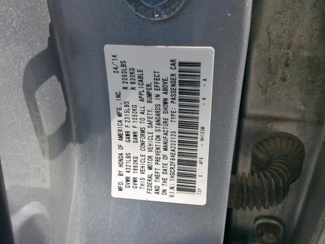 1HGCR2F84EA200135 - 2014 HONDA ACCORD EXL SILVER photo 10