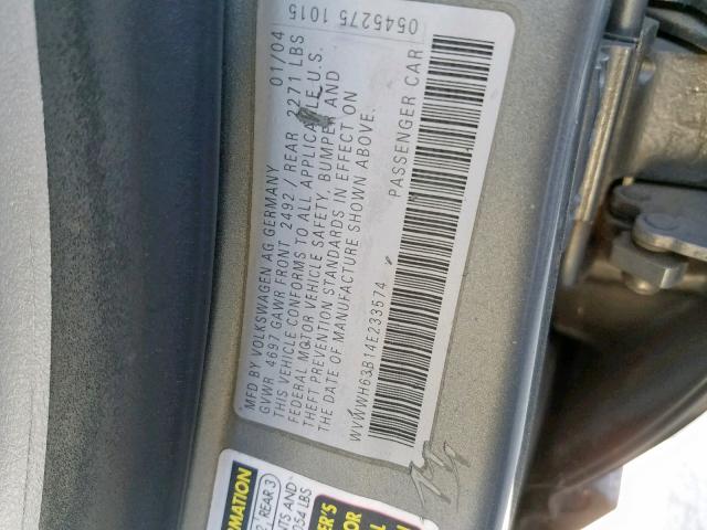 WVWWH63B14E233574 - 2004 VOLKSWAGEN PASSAT GLX 灰色 照片 10