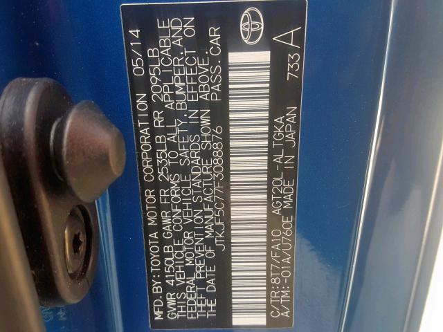 JTKJF5C77F3088876 - 2015 TOYOTA SCION TC ლურჯი ფოტო 10