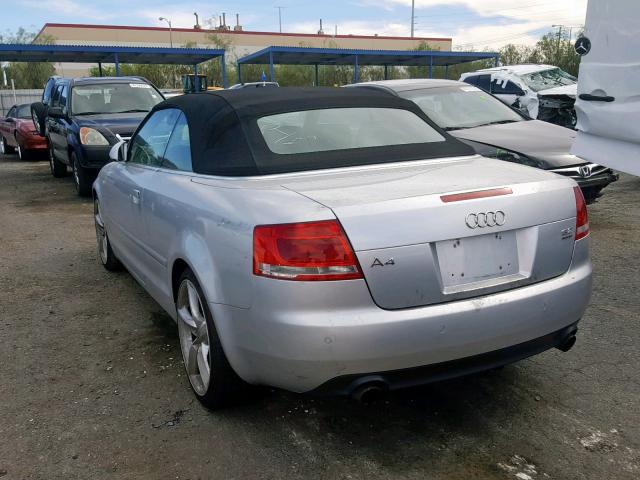 WAUDH48H47K029444 - 2007 AUDI A4 3.2 CAB SILVER photo 3