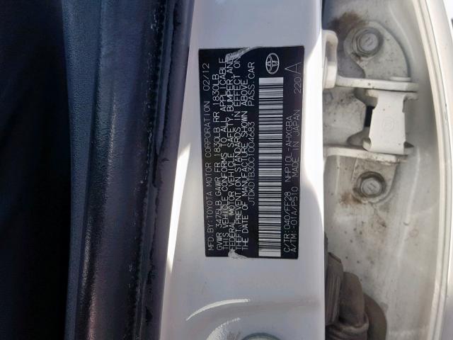 JTDKDTB30C1004683 - 2012 TOYOTA PRIUS C WHITE photo 10