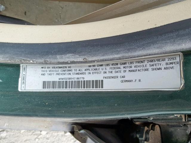WVWVD23B5YE186779 - 2000 VOLKSWAGEN PASSAT GLX 绿色 照片 10