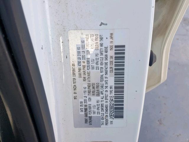 JM3ER293990219418 - 2009 MAZDA CX-7 WHITE photo 10