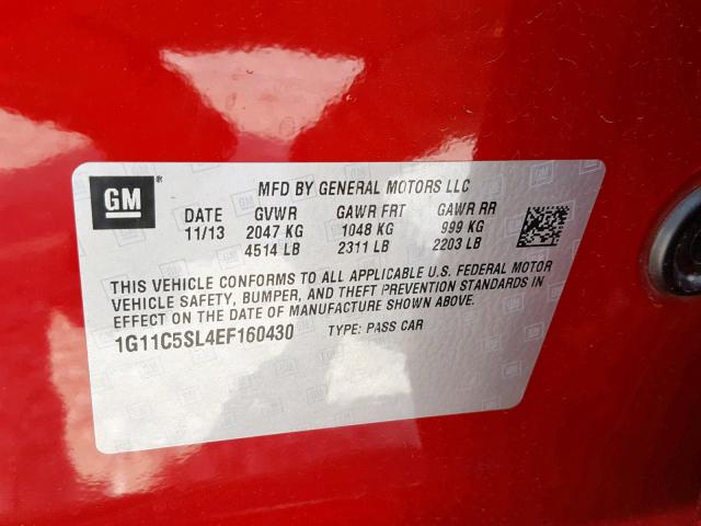 1G11C5SL4EF160430 - 2014 CHEVROLET MALIBU 1LT 勃艮第红 照片 10