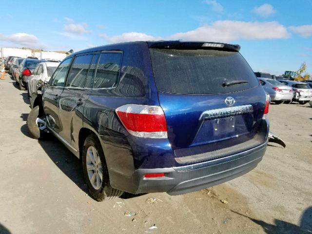 5TDZA3EH0CS021341 - 2012 TOYOTA HIGHLANDER BLUE photo 3