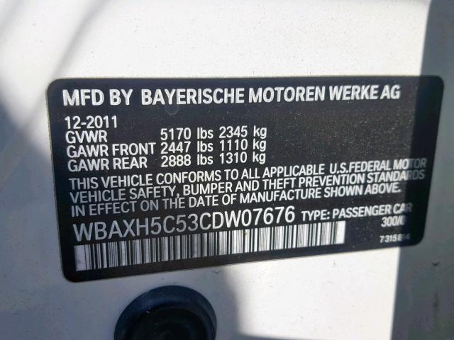 WBAXH5C53CDW07676 - 2012 BMW 528 XI WHITE photo 10