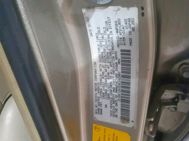 JTJGF10U530162987 - 2003 LEXUS RX 300 GOLD photo 10