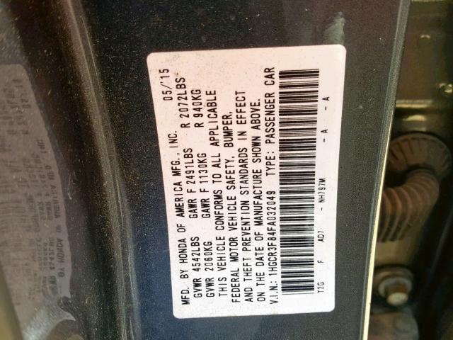 1HGCR3F84FA032049 - 2015 HONDA ACCORD EXL GRAY photo 10