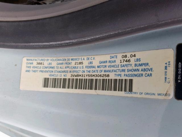 3VWBM31Y55M306258 - 2005 VOLKSWAGEN NEW BEETLE ტალღისფერი ფოტო 10