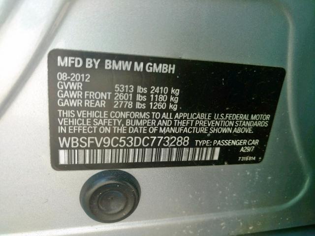 WBSFV9C53DC773288 - 2013 BMW M5 SILVER photo 10