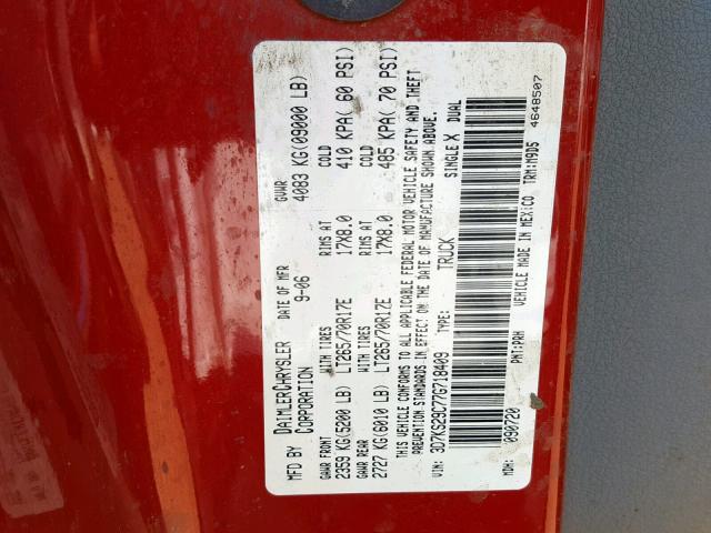 3D7KS29C77G718409 - 2007 DODGE RAM 2500 BURGUNDY photo 10