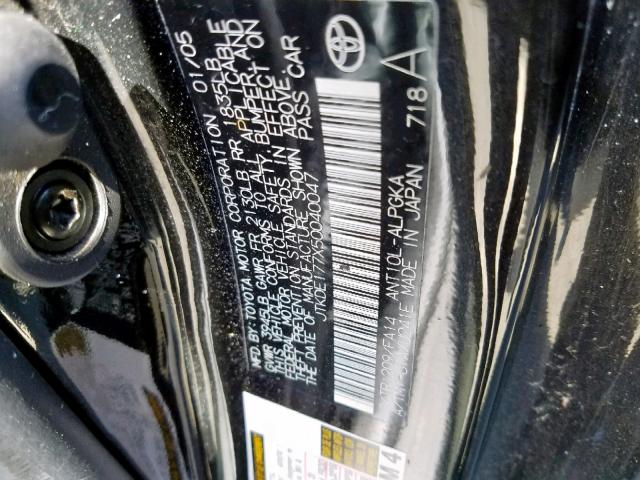 JTKDE177X50040047 - 2005 TOYOTA SCION TC BLACK photo 10