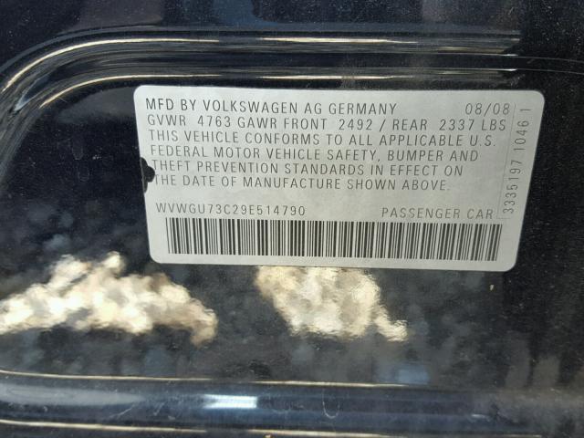 WVWGU73C29E514790 - 2009 VOLKSWAGEN CC VR6 4MO BLACK photo 10