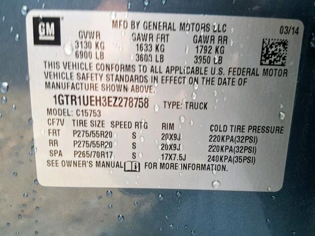 1GTR1UEH3EZ278758 - 2014 GMC SIERRA C15 BLUE photo 10