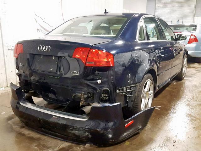 WAUDF78E58A048119 - 2008 AUDI A4 2.0T QU BLUE photo 4