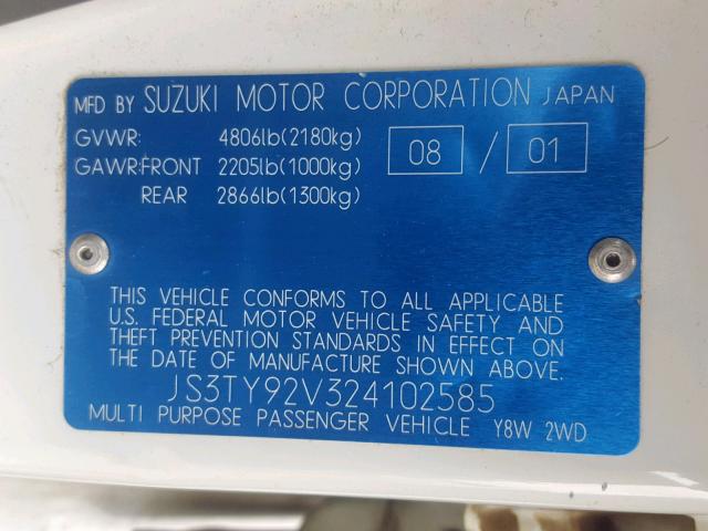 JS3TY92V324102585 - 2002 SUZUKI XL7 PLUS WHITE photo 10