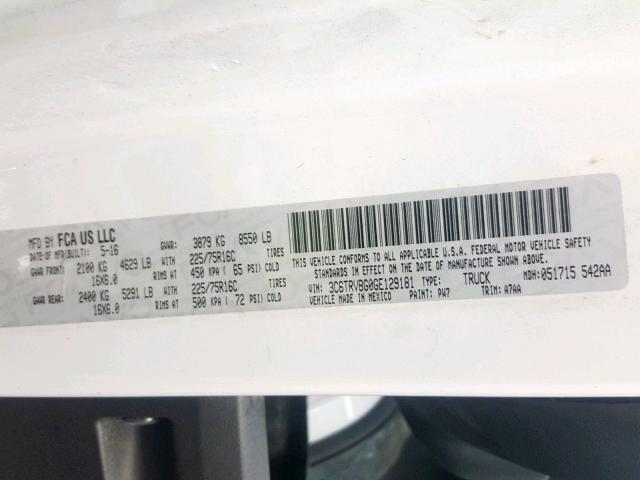 3C6TRVBG0GE129181 - 2016 RAM PROMASTER 白色 照片 10